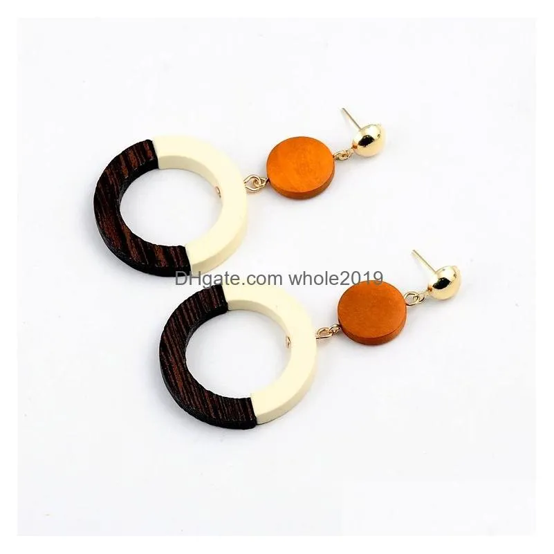 retro wooden rectangular round geometric dangle earring for women temperament bohemian earrings fashion jewelry gifts