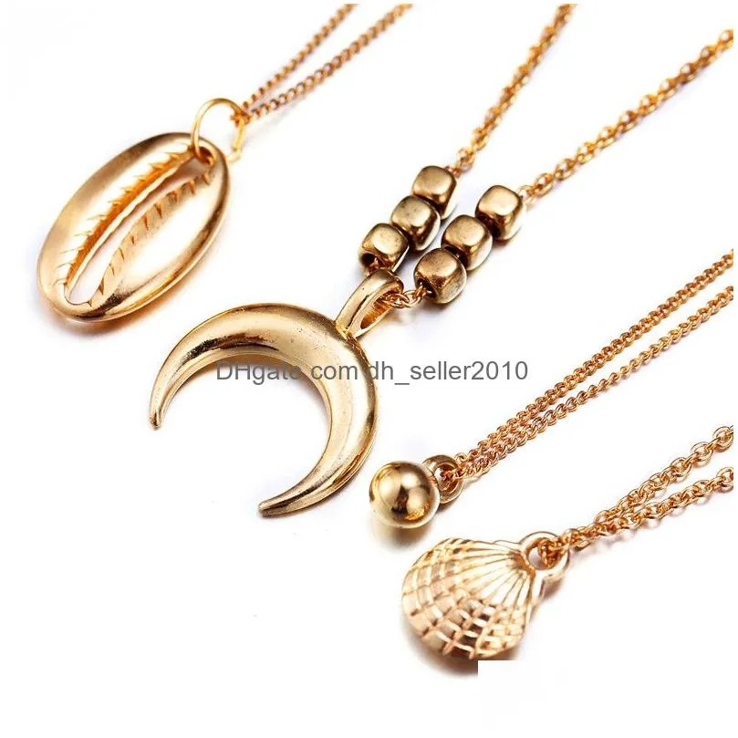 moon shell necklace chokers gold chains multilayer stackable necklaces women hip hop will and sandy fashion jewelry