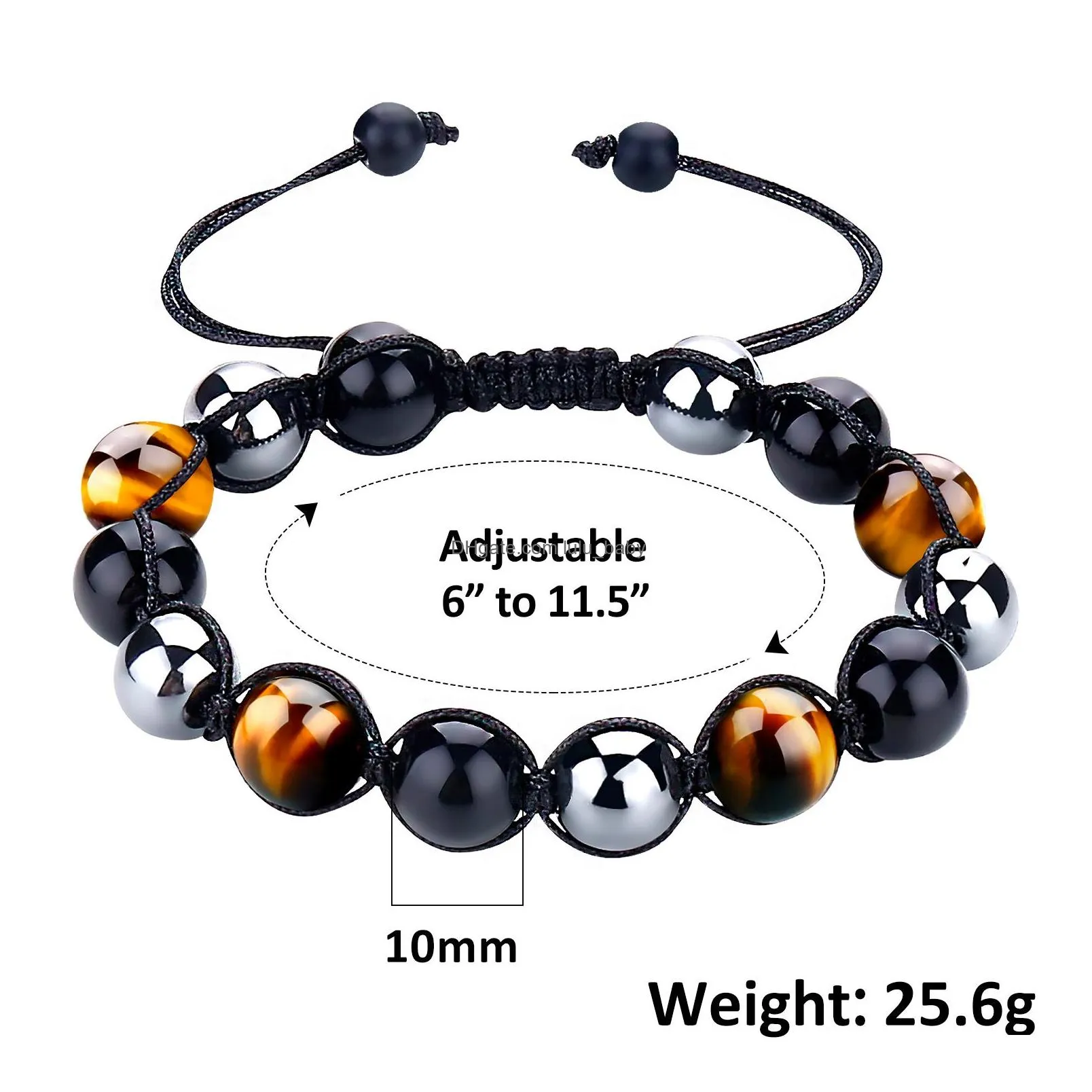 magnetic hematite tiger eye obisidian strand bracelet men triple protection health care stainless steel bracelet women weight loss