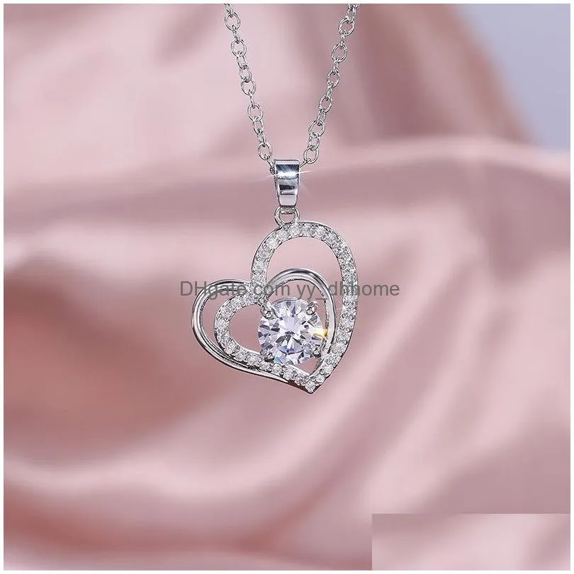 cubic zirconia heart pendant necklace silver gold chains diamond women necklaces fashion jewelry will and sandy gift