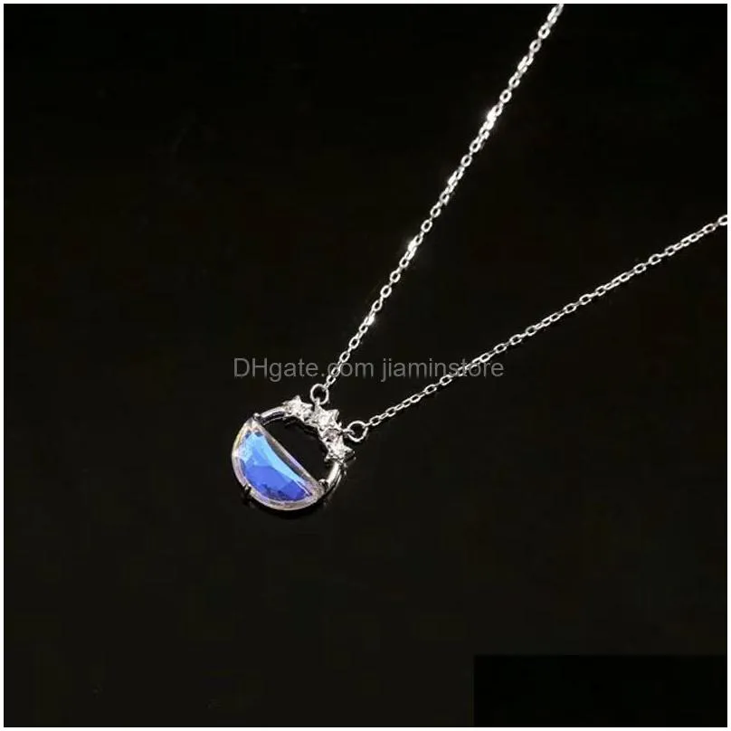 glowing discoloration moon chain necklace korea creative luminous stone pendant necklaces for women fashion jewelry gifts