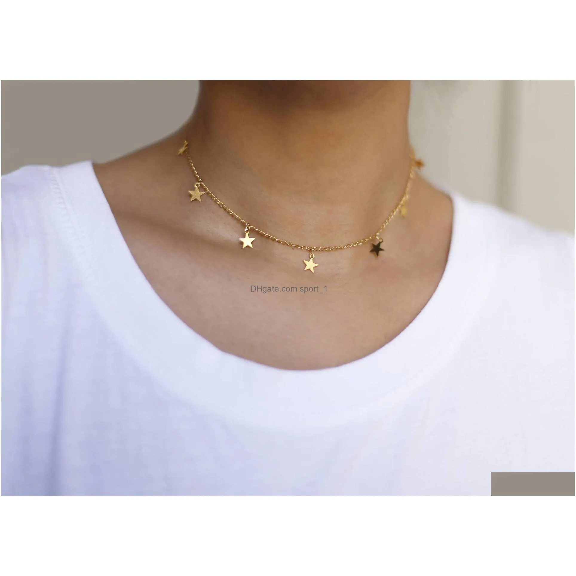 star choker necklace silver gold pentagram necklaces chokers collars chain women fashion jewelry gift