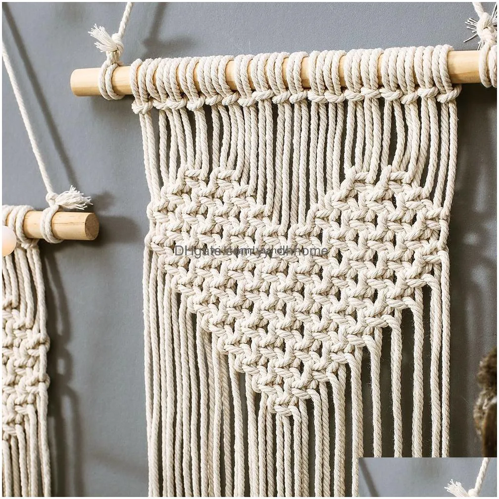 hollow heart macrame hand knitted tassel bedside tapestry pendant wall hanging chritmas hanging nordic wall hanger home decor
