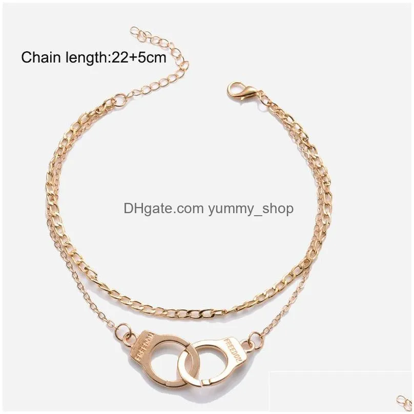 dom handcuff anklet chain silver gold chains multilayer wrap foot bracelets women summer beach fashion jewelry will and sandy gift