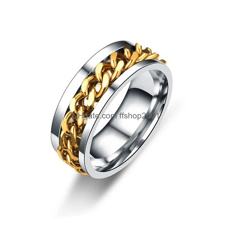 stainless steel removable spin ring band rings rotatable gold chains mens fashion jewelry will and sandy