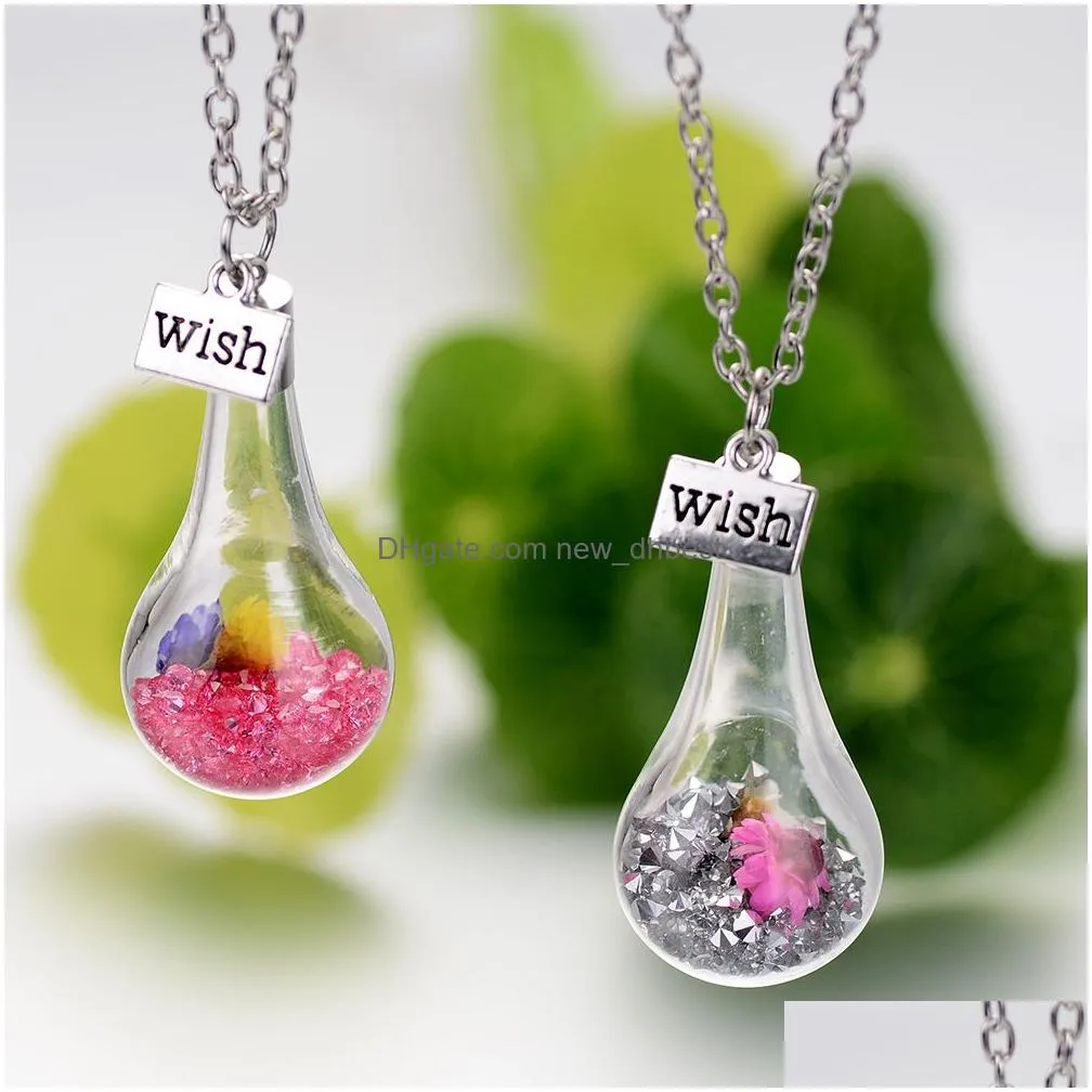 wish floating bottle necklace dried flower pendants women necklaces float locket living fashion jewelry will and sandy