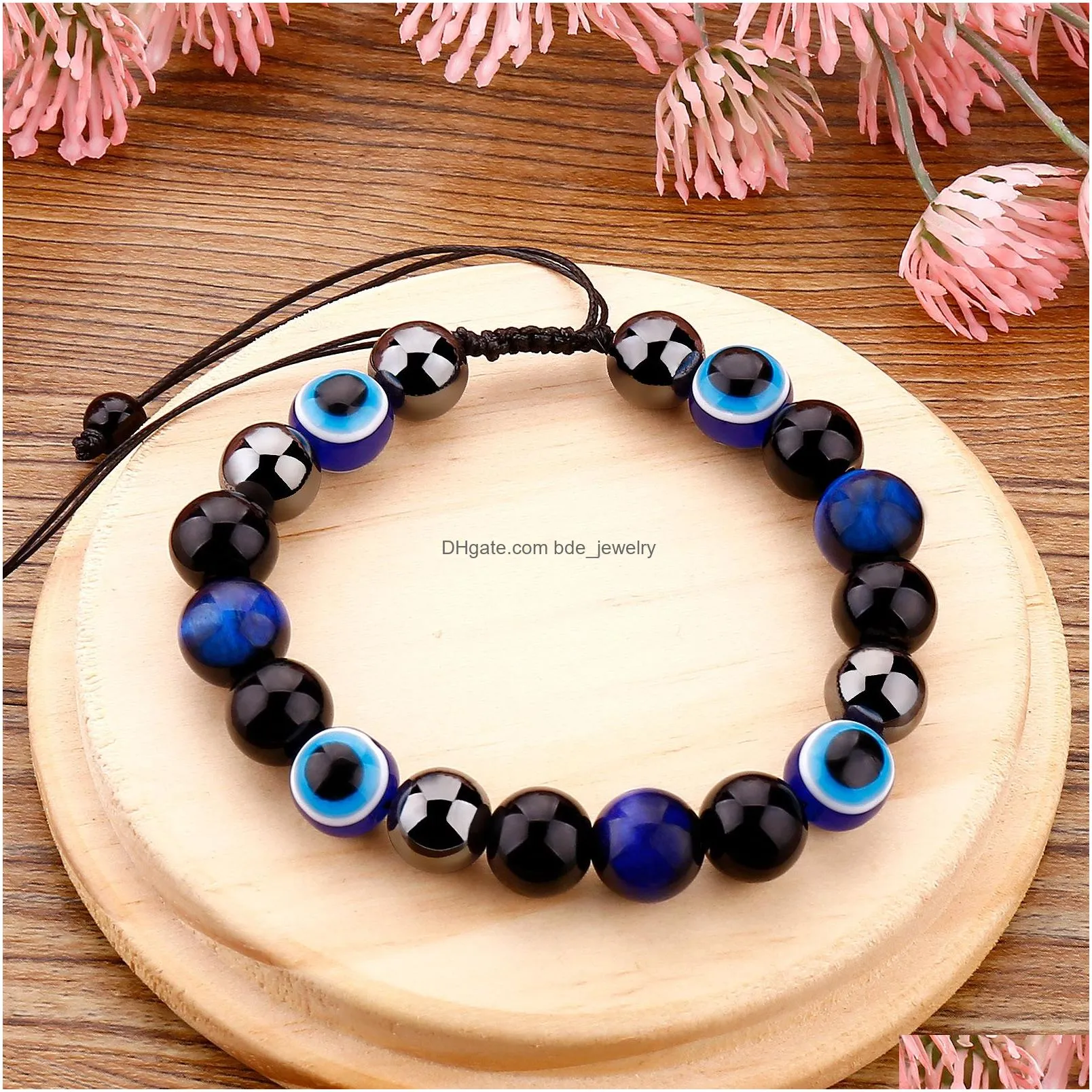 lucky evil blue eye handmade elastic rope bracelets glass beads and 8mm crystal 8 colors fine party adjustable jewelry