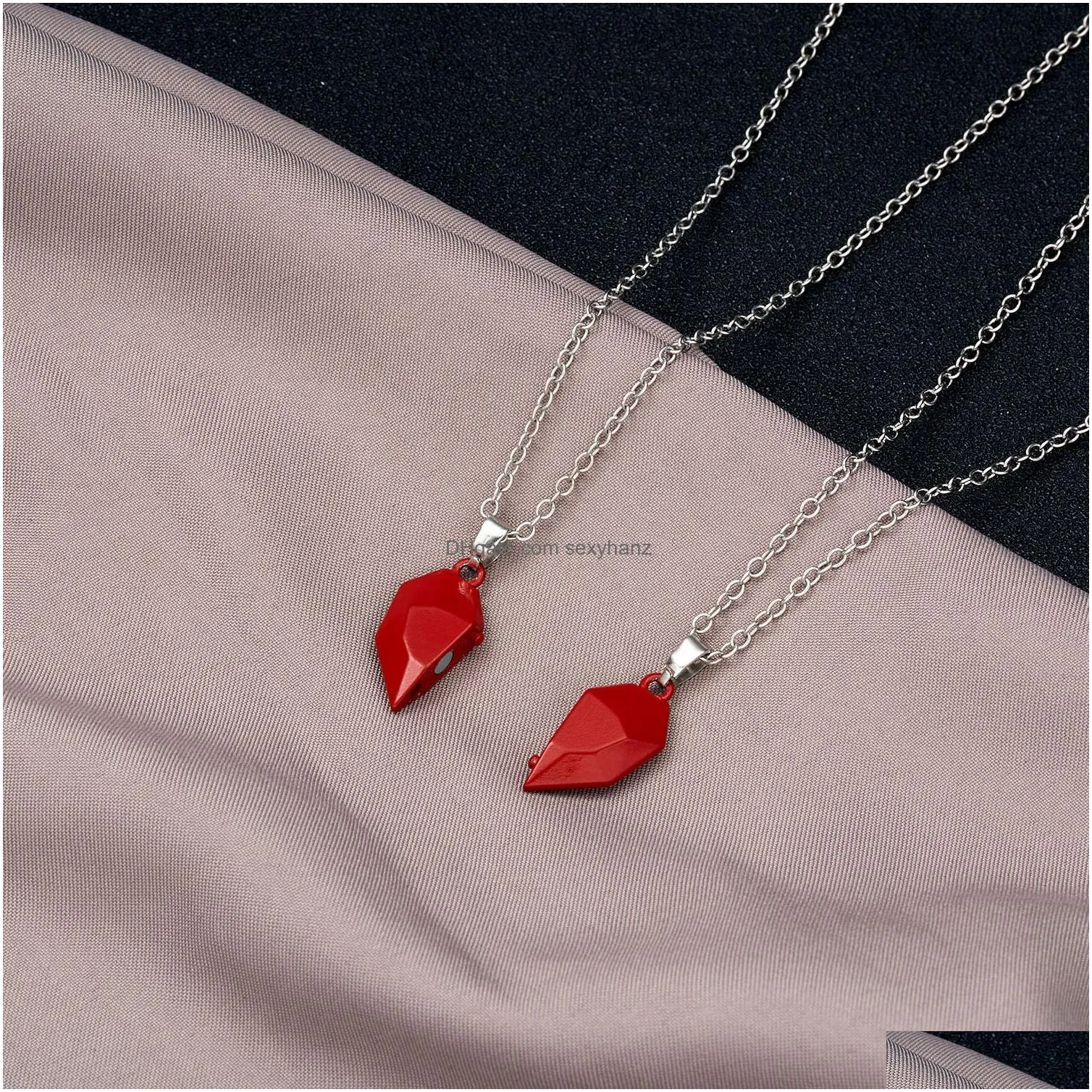 2pcs heart stone magnetic couple necklaces for women men lovers attractive pendant magnet necklace set