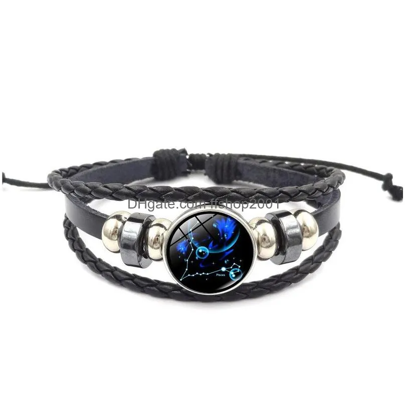 12 horoscope constell bracelet string adjustable galaxy snap button wrap bracelets charm women children fashion jewelry