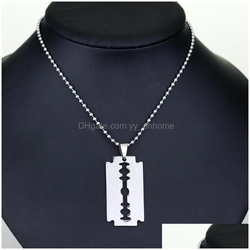 personality silver color punk blade tag trendy mens razor pendant necklace male shaver shape ornament wholesale