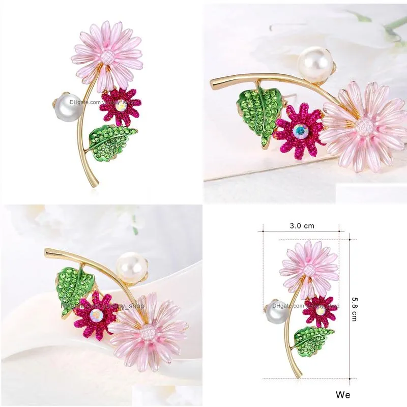 enamel daisy flower brooch pin business suit tops wedding dress corsage rhinestone brooches for women men fashion jewelry