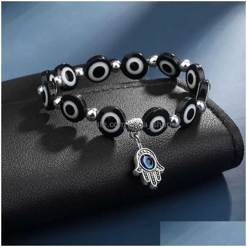 lucky fatima hamsa hand evil blue eye strand charm bracelets bangles beads turkish pulseras for women jewelry wholesale