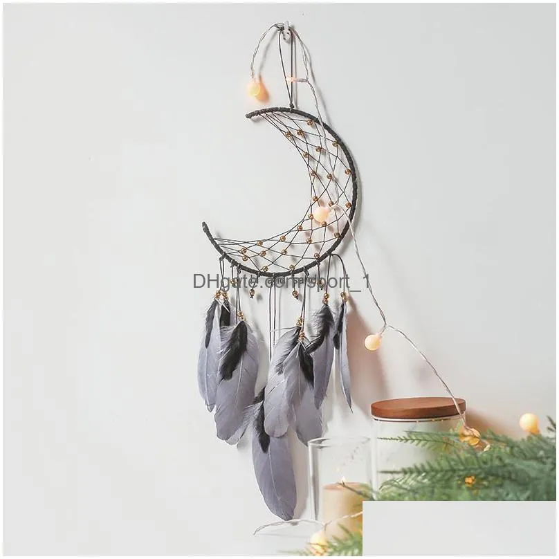 moon feather wall hanging home decors moon dream catcher decorations for home window pendant hanger