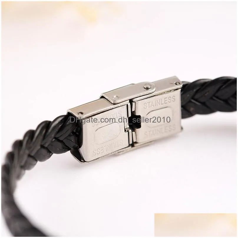 stainless steel tag braid bracelet weave leather bracelet wristband bangle cuff charm bracelets fashion jewelry 320305