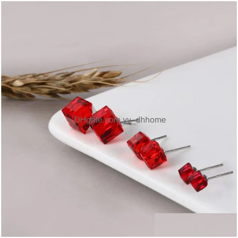 sterling silver crystal cube stud earrings red black diamond ear rings women fashion jewelry will and sandy