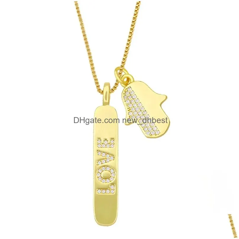 18k gold cubic zircon loe bar pendant necklace diamond moon star hand necklaces goden chain for women men hip hop fashion jewelry will and