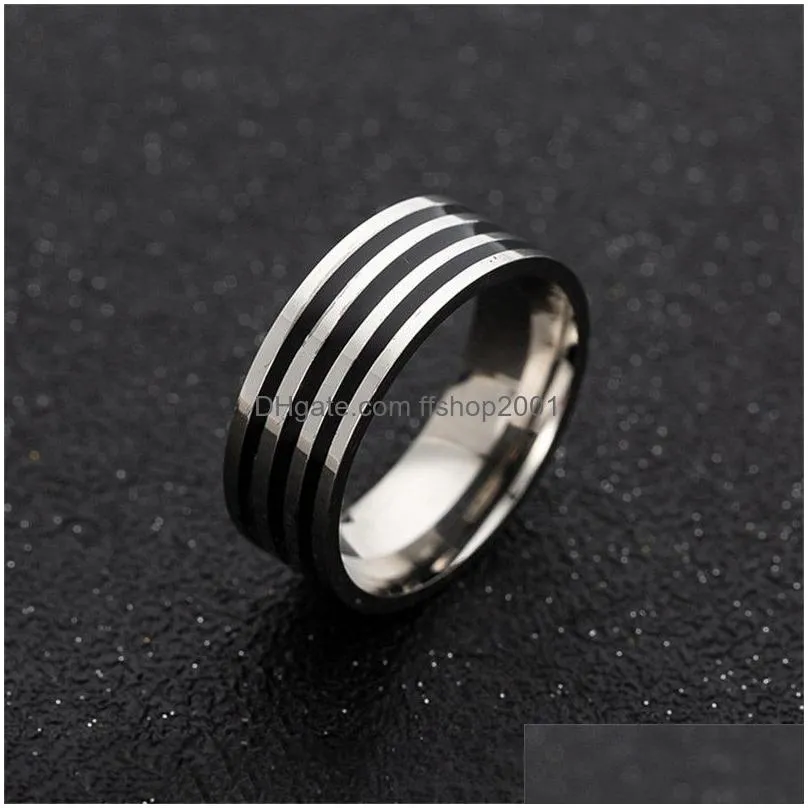 stainless steel black circel ring enamel rings band women mens fashion jewelry will and sandy 080536