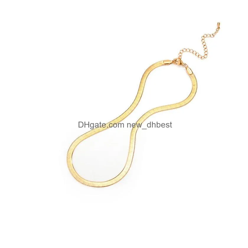 flat snake bone chain necklaces stainless steel gold collar short clavicle blade necklace men and women for party gifts