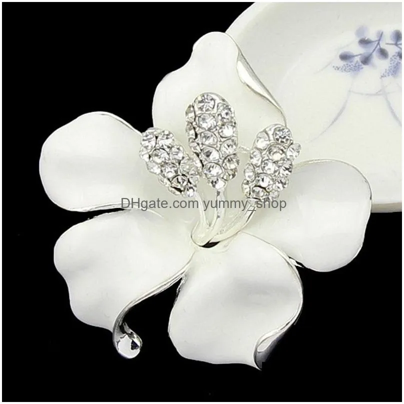 gold flower diamond brooches pins corsage enamel diamond boutonniere stick corsage wedding brooch for women men fashion jewelry gift