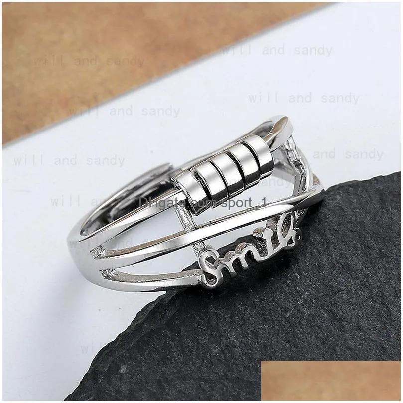 rotatable charm adjustable ring band letter smile rings for women girls fashion fine jewelry