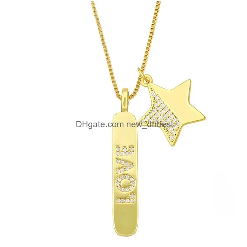 18k gold cubic zircon loe bar pendant necklace diamond moon star hand necklaces goden chain for women men hip hop fashion jewelry will and