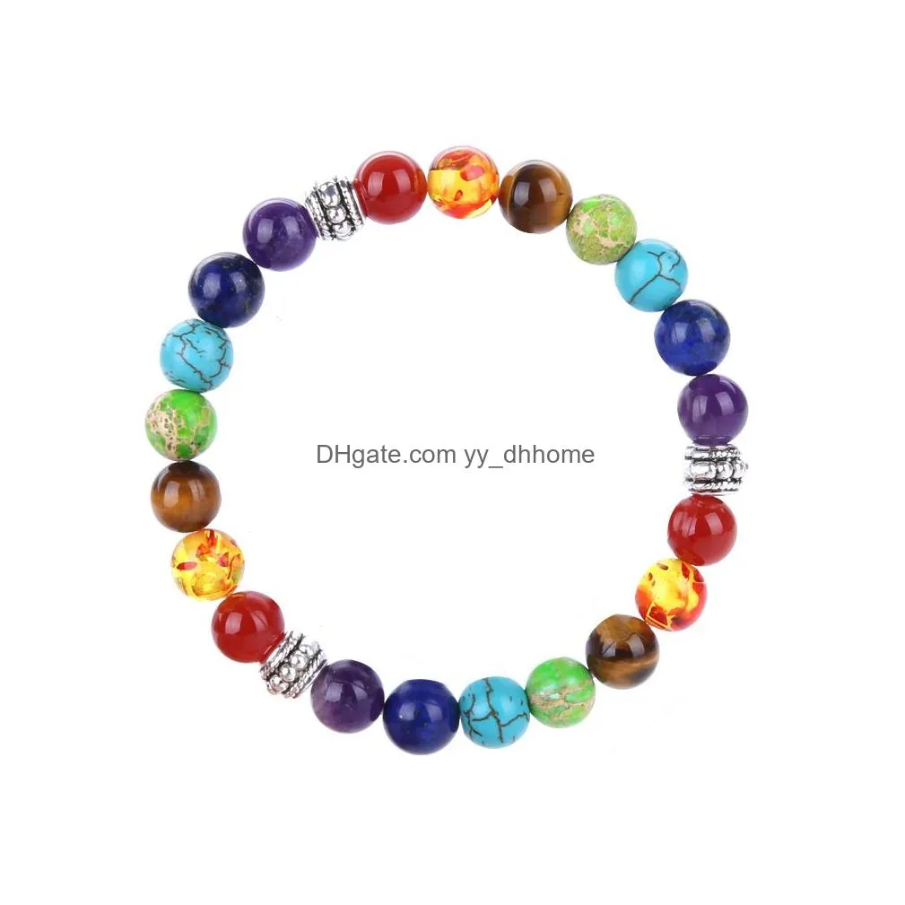 8mm amethyst 7 chakra stone bracelet strand red agate yoga gemstone beaded bracelets wristband for men women fashion jewelry