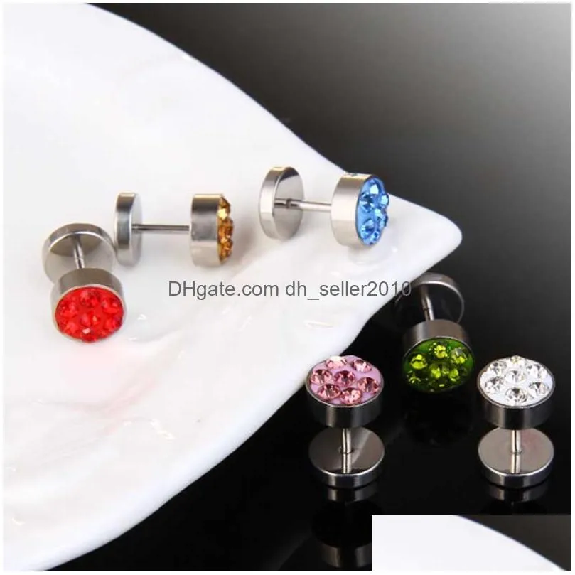 stainless steel dumbbell stud earrings women mens diamond ear rings hip hop fashion jewelry will and sandy gift