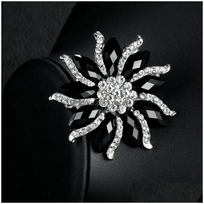 black flower brooch crystal wedding bouquet brooch pins women dress suits brooches fashion jewelry will and sandy gift