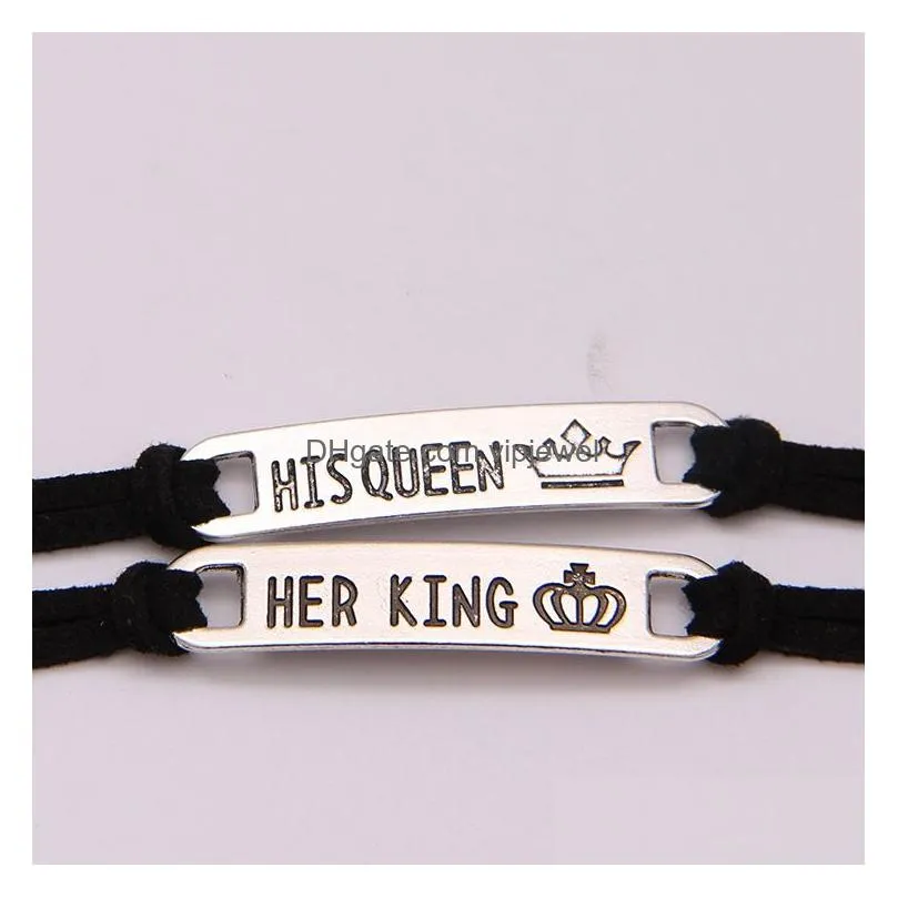 2 style his queen her king black classic lover bracelets stainless steel couple bracelet fashion jewelry accessories gifts