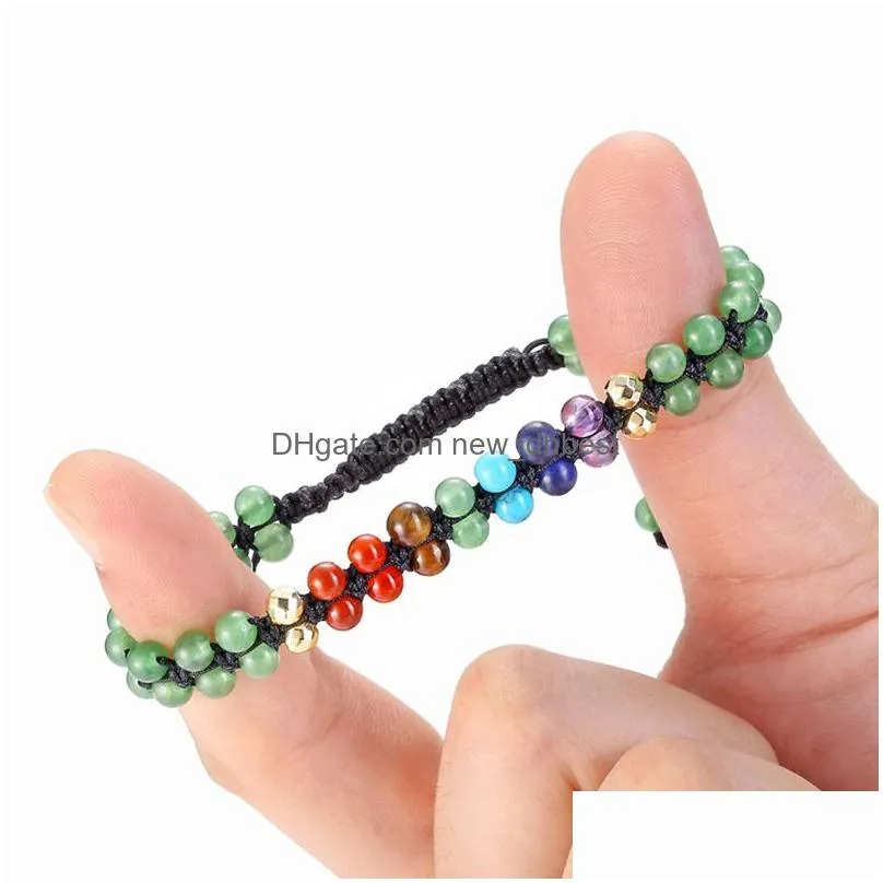 semi precious stone natural stone beads 7 chakra bracelet charm double adjustable bracelets wristband bangle cuff women fashion jewelry gift will and