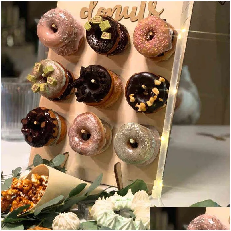 wooden 20 donut wall stand wedding decoration boy girl birthday party donuts stand baby shower  weds deco 211109