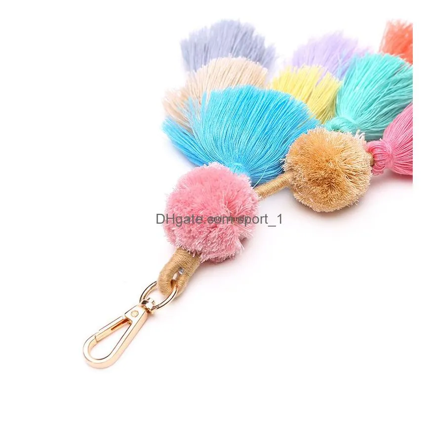 handmade multilayer colorful diy handbag tassel keychain purse accessories wall hanging key chain plush ball tassel keyring bag