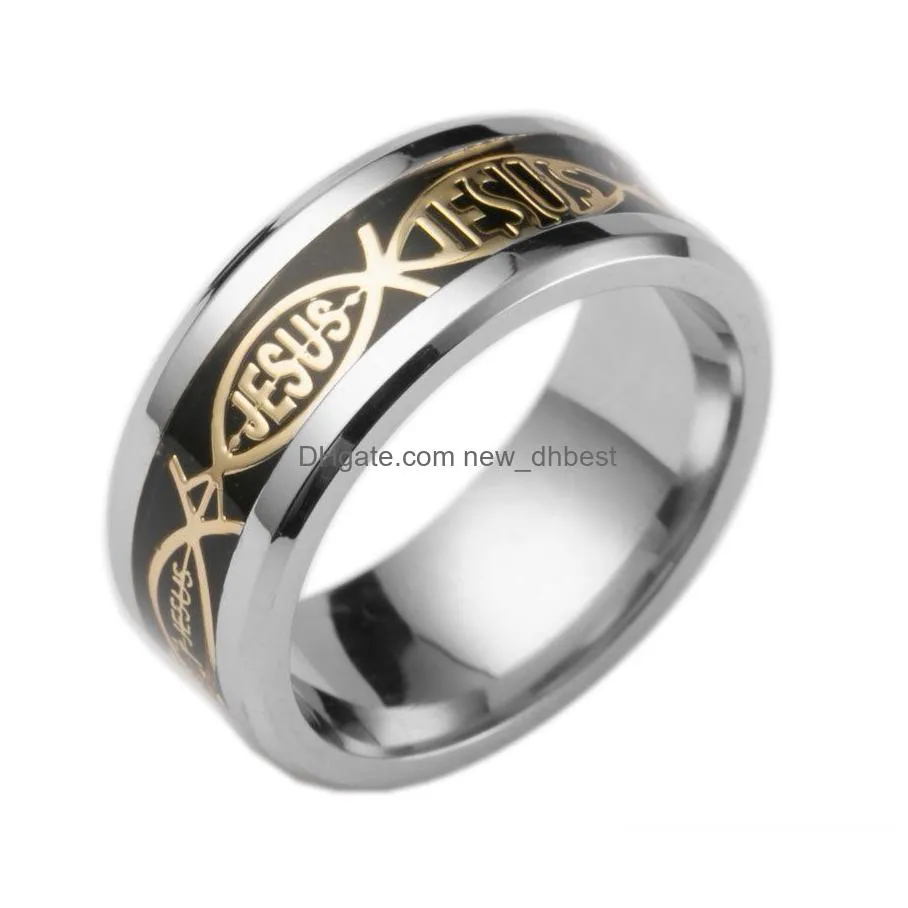 stainless steel christian jesus rings silver gold ring band women mens believe religion will and sandy fashion jewely