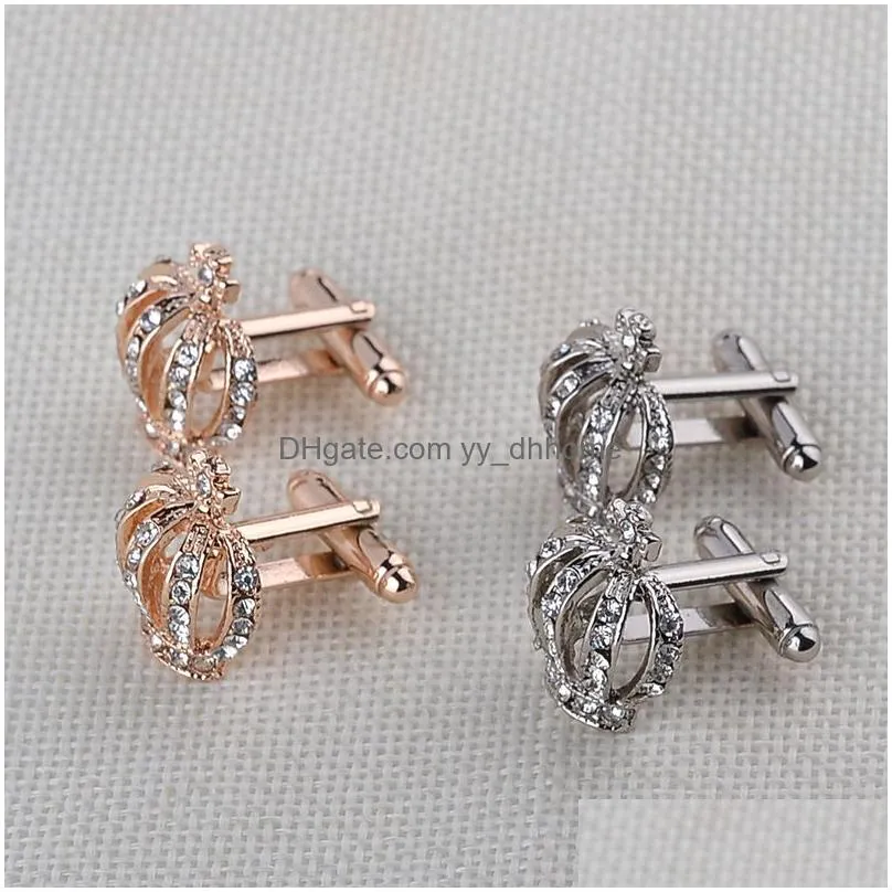 crystal gold crown cuff links mens diamond cufflinks button for formal business shirt suit fashion jewelry will and sandy