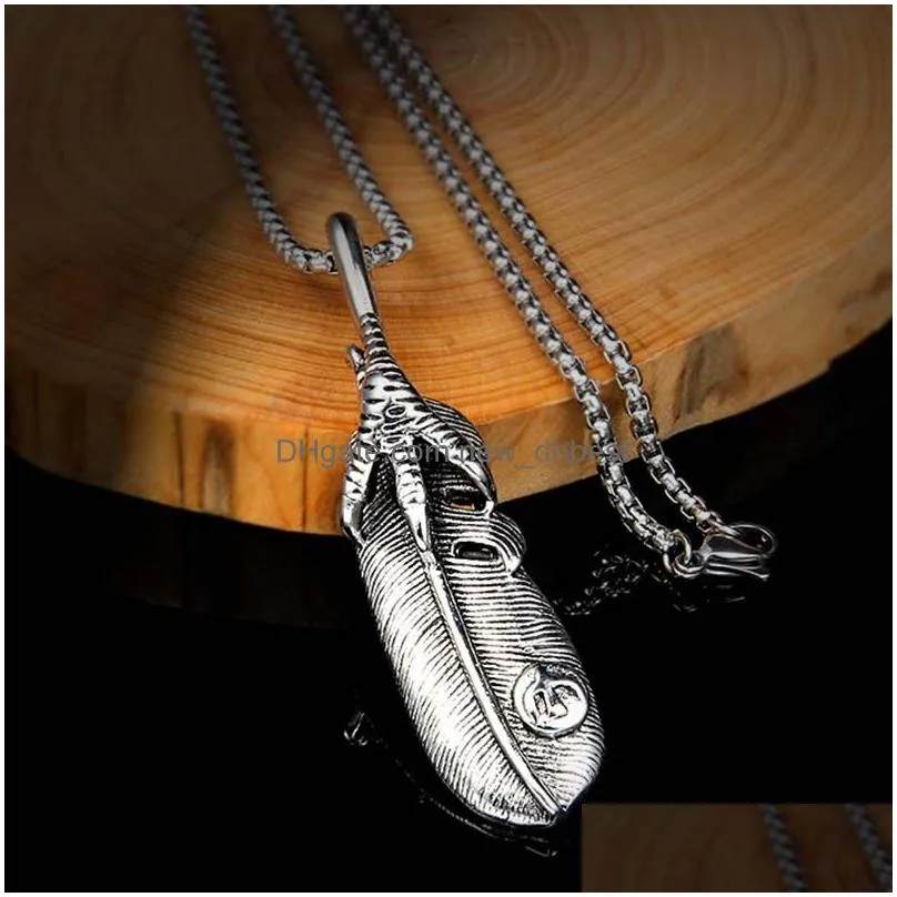 stainless steel  claw feather necklaces pendant ancient silver necklace women men nightclub hip hop fashion fine jewelry