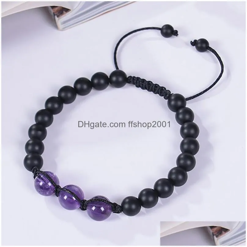12mm amethyst woven bracelet adjustable natural tiger eye stone black frosted bracelet for men women
