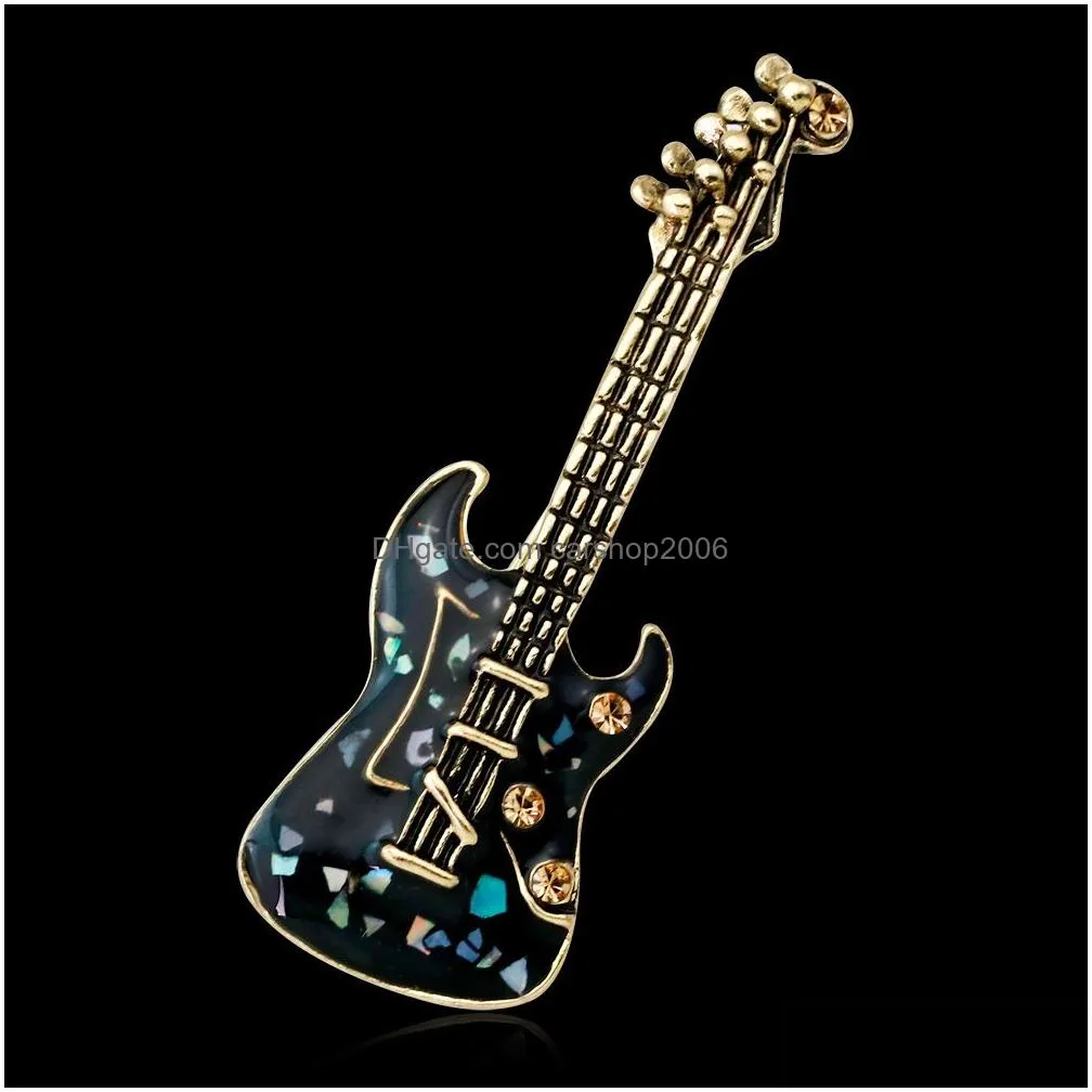retro guitar brooch pins musical instrument colorful shell corsage brooches for women men fashion jewelry
