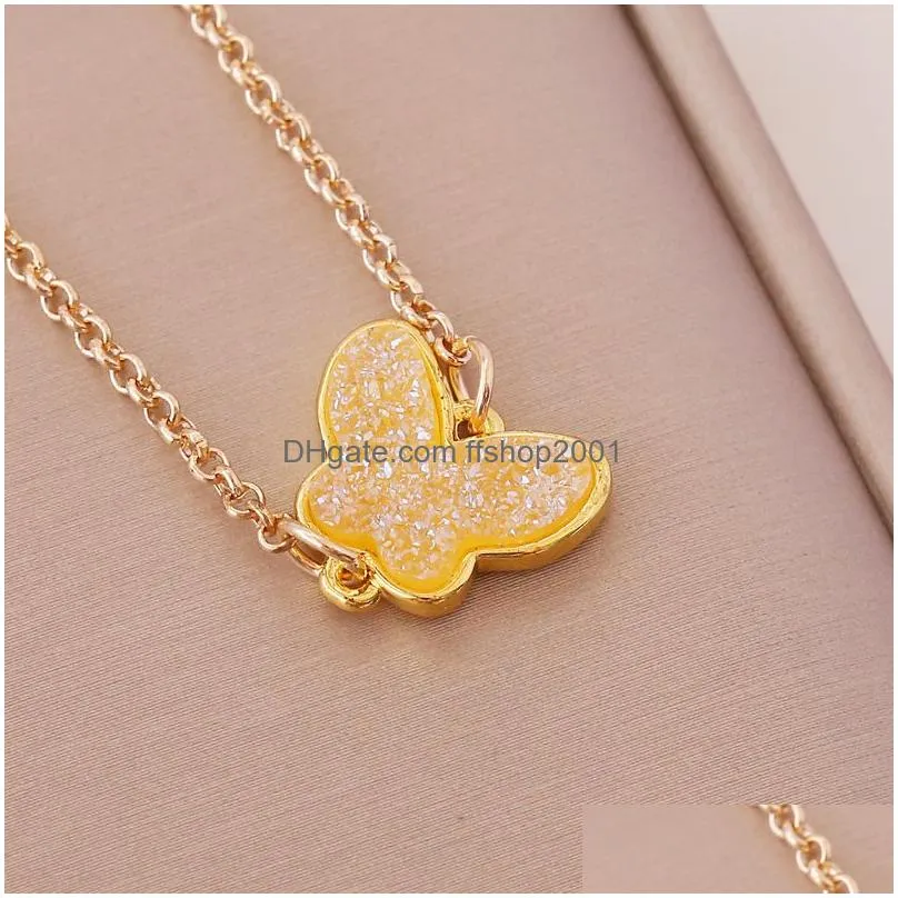 cute multicolor acrylic butterfly pendant necklaces for women cocktail party statement necklace steet style korean fashion jewelry