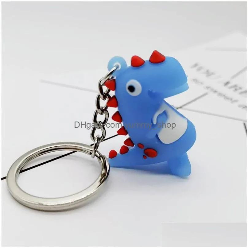 cartoon dinosaur keychain pvc animal dinosaur key rings hangbag backpack hangs hangs kids toys fashion jewelry will and sandy gift