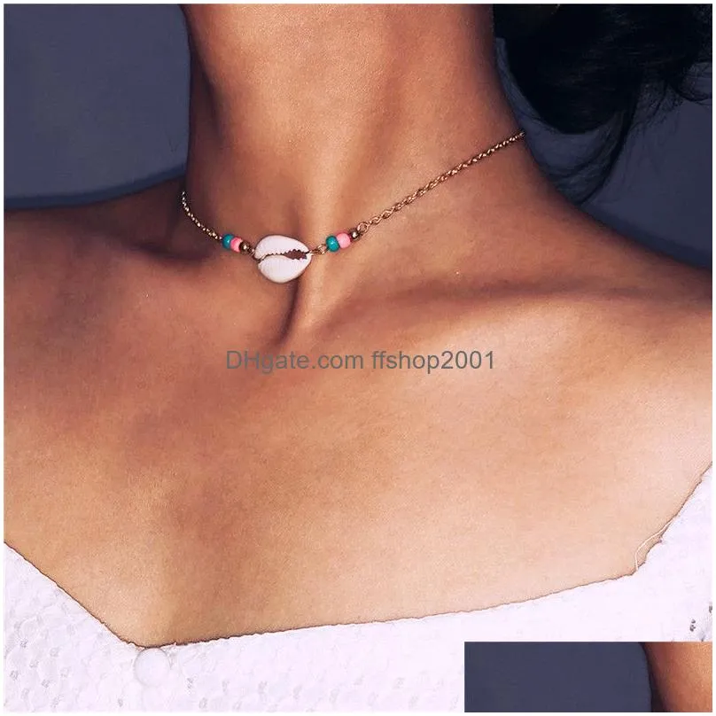 white shell choker necklce silver gold chain women necklaces beach fashion jewlery will and sandy
