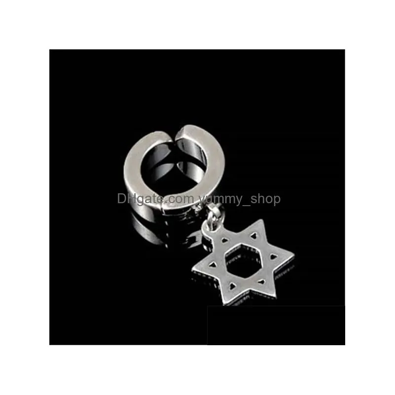 clip on stainless steel earrings jesus cross star hoop screw back ear rings women mens fashion jewelry will and sandy