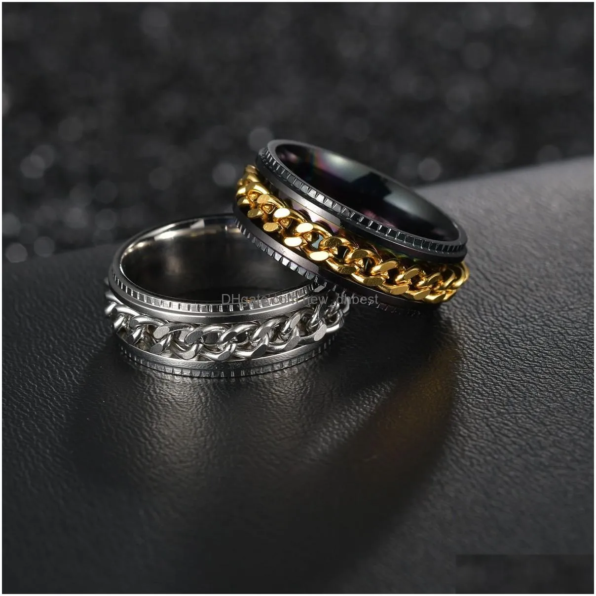 cool stainless steel rotatable men ring high quality spinner chain punk women jewelry for party gift