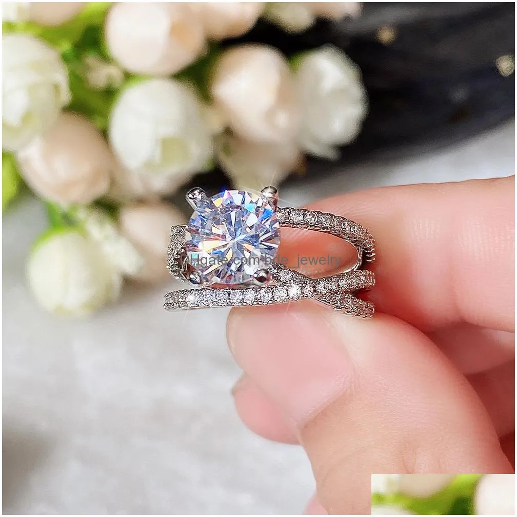 luxury cross design womens ring fashion versatile female accessories bling crystal cz wedding band eternity rings