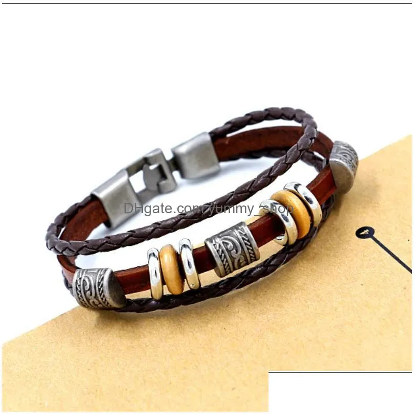ancient silver metal bead leather bracelets multilayer wrap bracelets wristband bangle cuff for women men fashion jewelry will and