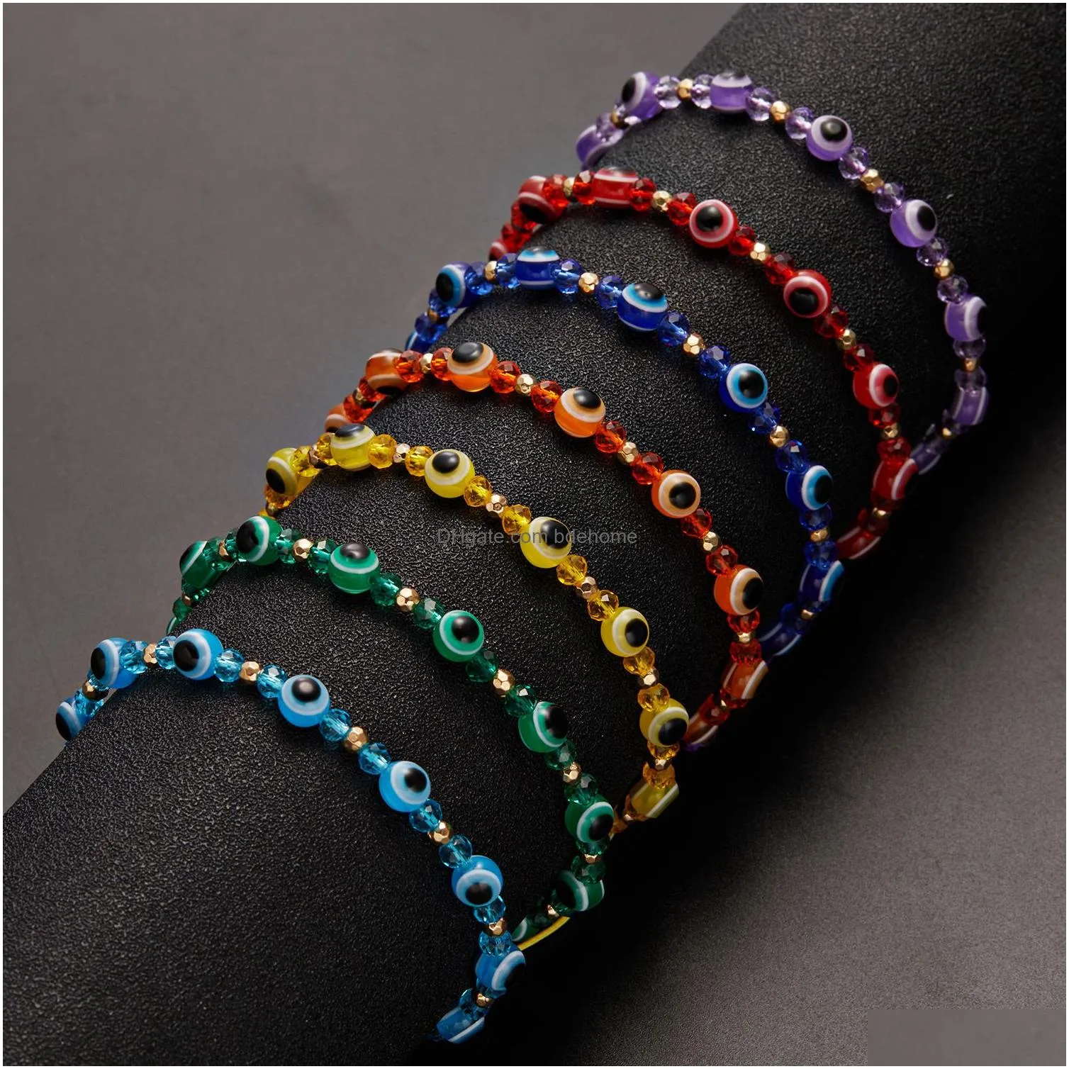 fashion rainbow crystal beads evil blue eye strands bracelet for couple men women adjust rope luck lgbt friends hand braid jewelry