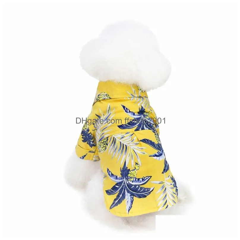 summer dog shirts blouse tops hawaii coconut tree pattern puppy coat jacket outfit dogs apparel clothes yellow white will and sandy