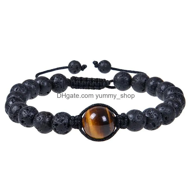 12mm amethyst braided bracelet adjustable natural tiger eye lava stone bracelet for men women