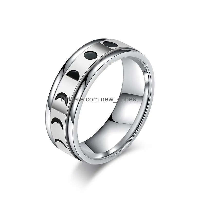 reduce anxiety rotatable moon solar ring band stainless steel solar decompress rings for women men fashion jewelry