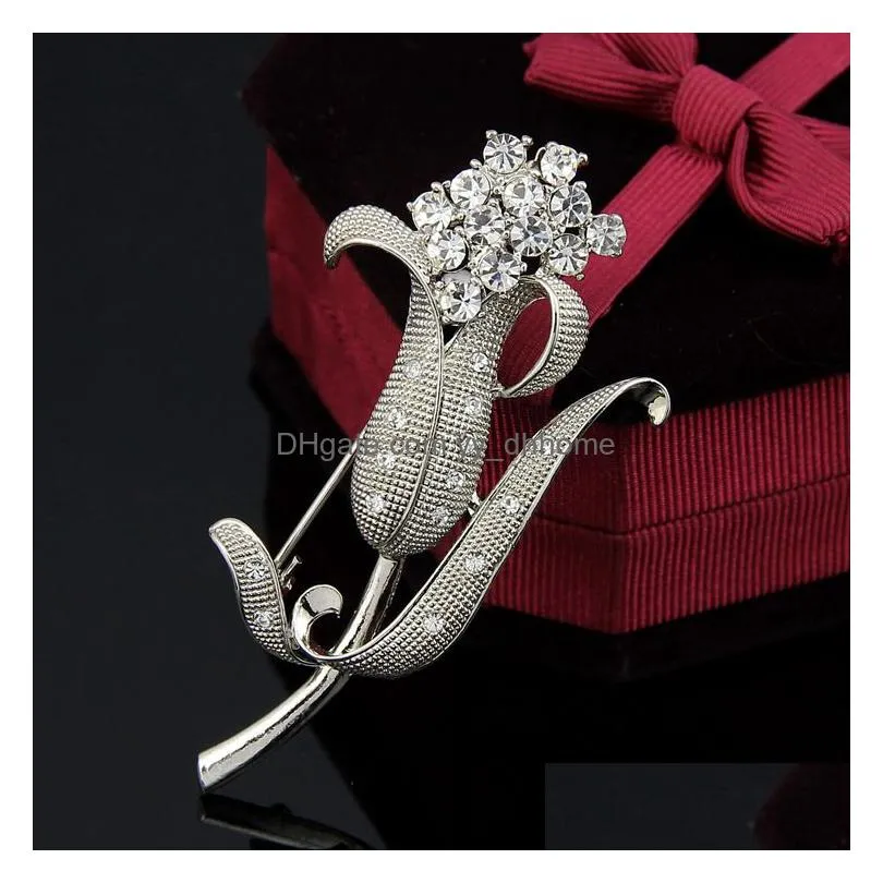 diamond flower brooch pin business suit tops formal dress corsage rhinestone brooches for women men fashion jewelry