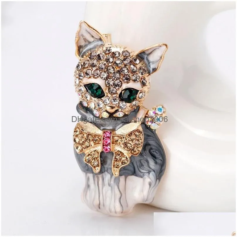 enamel diamond cat brooch pins animal design business suit top dress cosage for women men fashion jewelry will and sandy